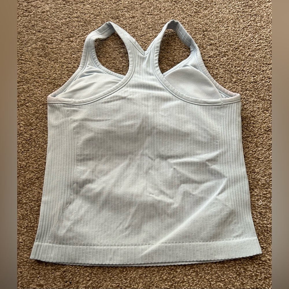 Attraco Lt. Blue Ribbed Built In Bra Racerback Active Tank Top Women's Size S - Picture 6 of 6